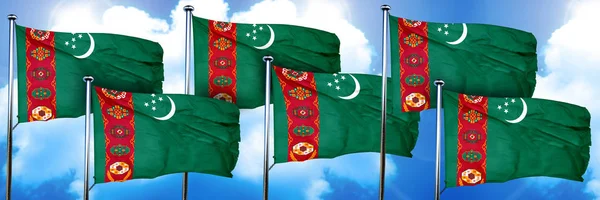 Türkmenistan Bayrakları Görüntüleme Bulut Arkaplanında — Stok fotoğraf