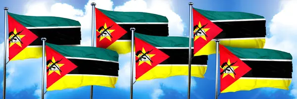 Mozambique Flags Rendering Cloud Background — 스톡 사진