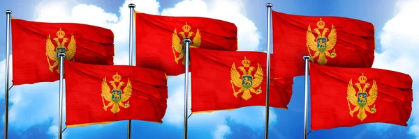 Чорногорські Прапори Рендеринг Хмарному Тлі — стокове фото