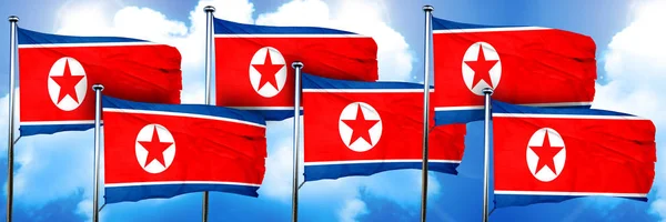 Bandeiras Coreia Norte Renderização Fundo Nuvem — Fotografia de Stock