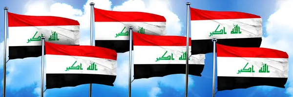 Irak Zászlók Renderelés Felhőalapú Háttérrel — Stock Fotó