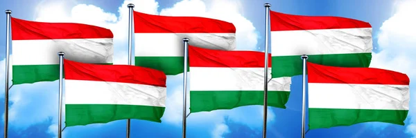 Hongaarse Vlaggen Weergave Een Wolkenachtergrond — Stockfoto