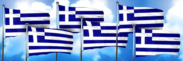 希腊国旗 3D渲染 在云彩背景 — 图库照片