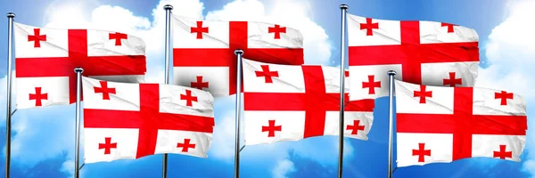 Gruzie Vlajky Vykreslování Cloudovém Pozadí — Stock fotografie
