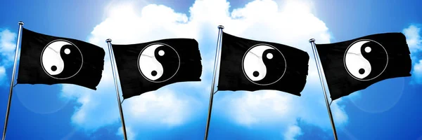 Yin Yang Symbool Vlag Weergave — Stockfoto