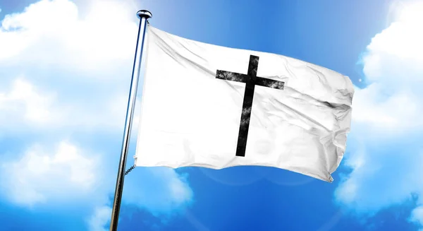 Christian cross flag, 3D rendering