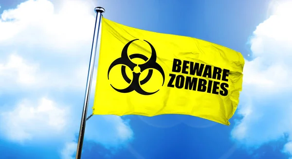 Beware zombies flag, 3D rendering — Stock Photo, Image