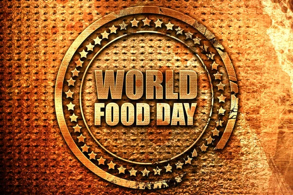 世界粮食日，3d 渲染，摇滚金属邮票 — 图库照片