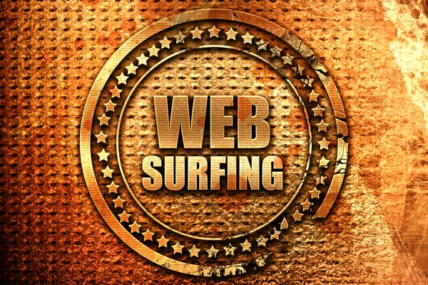 web surfing, 3D rendering, grunge metal text