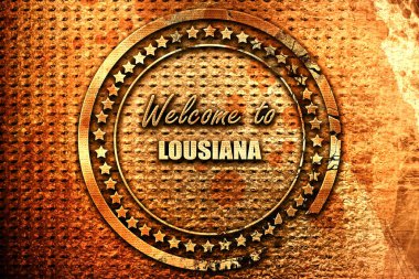 Louisiana 'ya hoş geldiniz. Düz çizgiler, 3 boyutlu yorumlama, grunge metal metin.
