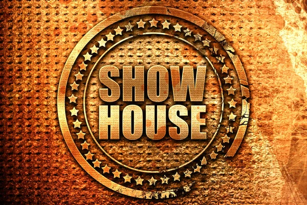 Showhouse Rendering Grunge Metalen Tekst — Stockfoto