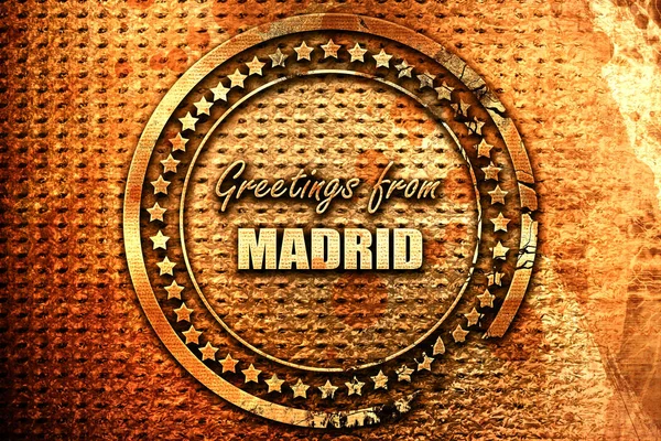 Greetings Madrid Some Smooth Lines Rendering Grunge Metal Text — Stock Photo, Image