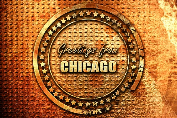 Saudações Chicago Com Algumas Linhas Suaves Renderização Grunge Metal Texto — Fotografia de Stock