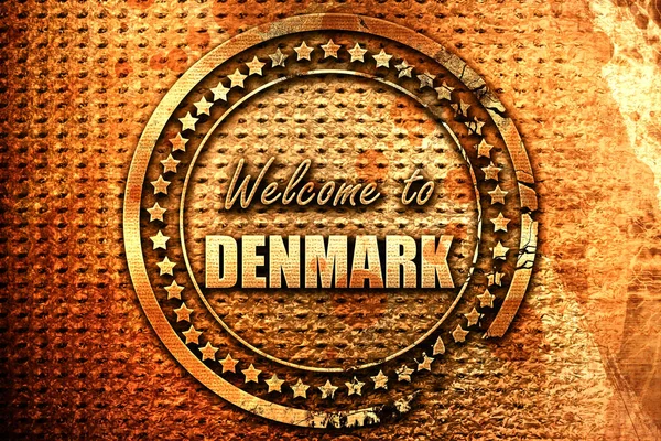 Vítejte Denmark Karty Některými Měkkými Melíry Vykreslování Grunge Metal Text — Stock fotografie