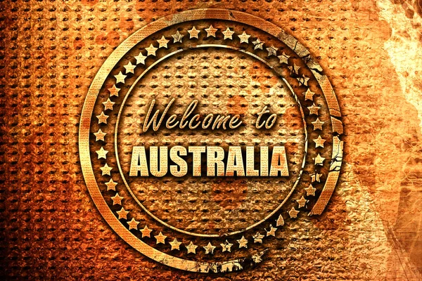 Witamy Australijskiej Karcie Kilkoma Delikatnymi Akcentami Renderowaniem Tekstem Grunge Metalowym — Zdjęcie stockowe