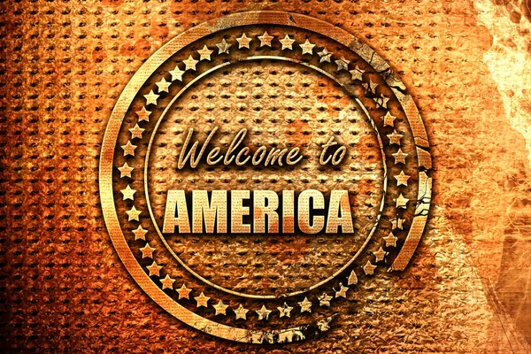 Welcome America Card Some Soft Highlights Rendering Grunge Metal Text — Stock Photo, Image