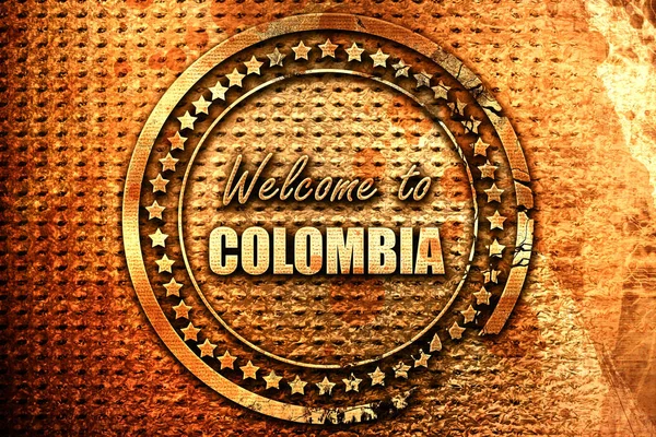 Welcome Colombia Card Some Soft Highlights Rendering Grunge Metal Text — Stock Photo, Image