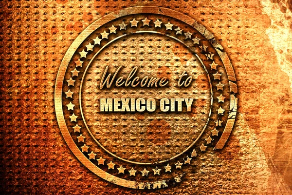 欢迎来到墨西哥城市与一些流畅的线条 3D渲染 磨擦金属文字 — 图库照片