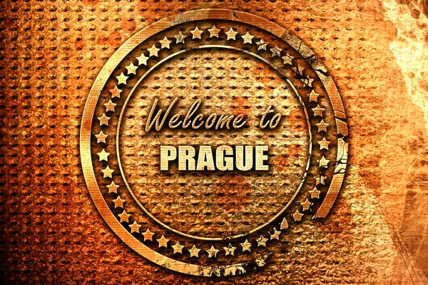 Welcome Prague Some Smooth Lines Rendering Grunge Metal Text — Stock Photo, Image