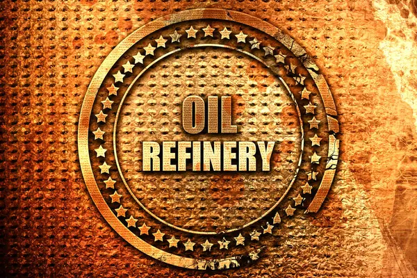 Refinería de petróleo, renderizado 3D, sello de metal grunge —  Fotos de Stock