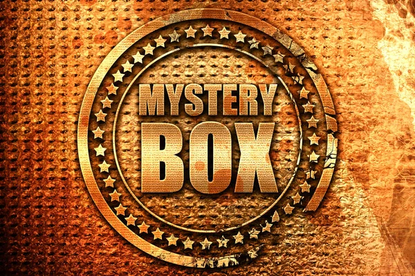 mystery box, 3D rendering, grunge metal stamp