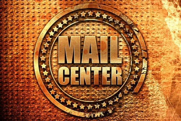 Mail center, 3D rendering, grunge metal stamp — Stock Photo, Image