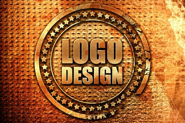 Logo ontwerp, 3D-rendering, grunge metalen stempel — Stockfoto