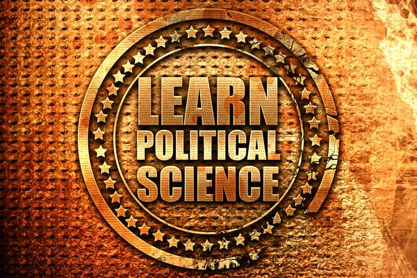 learn political science, 3D rendering, grunge metal stamp