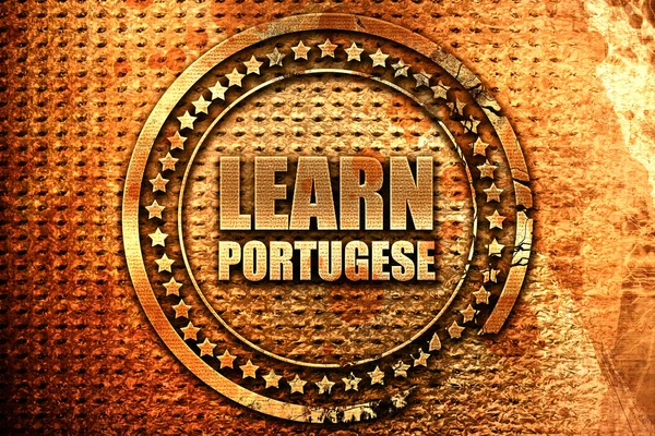 Aprender portugês, renderização 3D, selo de metal grunge — Fotografia de Stock