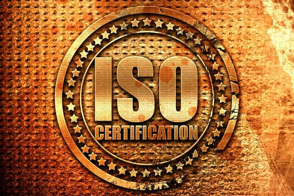 ISO belgesi, 3d render, grunge metal pul — Stok fotoğraf