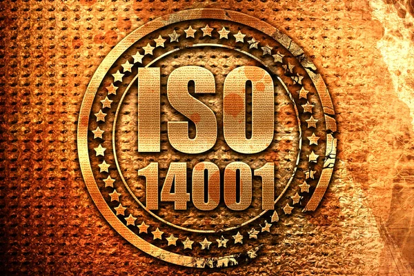 Iso 14001，3d 渲染，摇滚金属邮票 — 图库照片