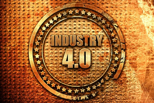 Industrie 4.0, 3D-Rendering, Grunge-Metallstempel — Stockfoto