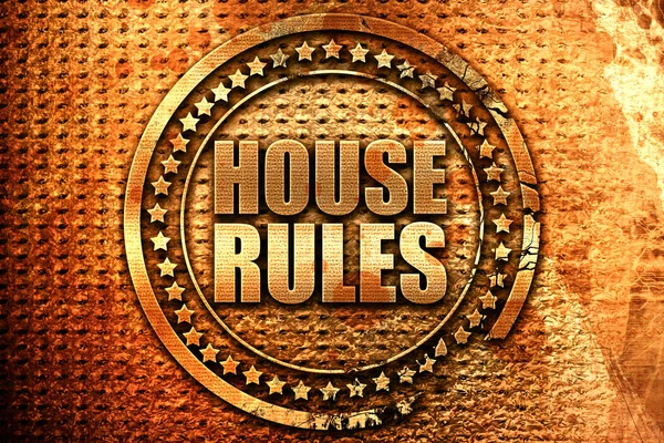 house rules, 3D rendering, grunge metal stamp