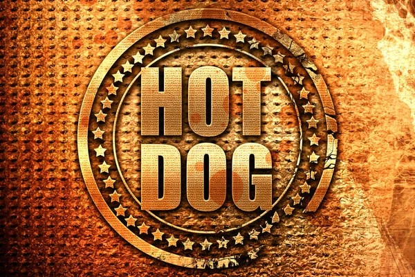 Hotdog, renderização 3D, selo de metal grunge — Fotografia de Stock