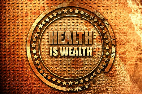 health is wealth, 3D rendering, grunge metal stamp