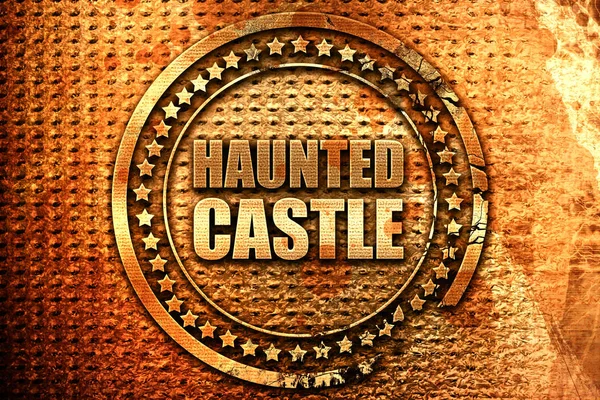haunted castle, 3D rendering, grunge metal stamp