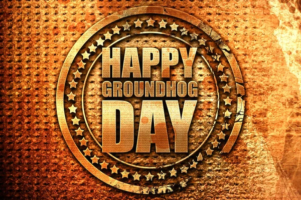 Happy groundhog day, 3D rendering, grunge metal stamp — Stock Photo, Image