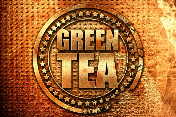 绿茶，3d 渲染，摇滚金属邮票 — 图库照片