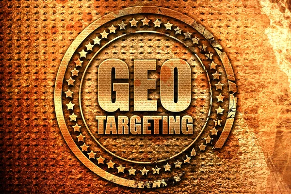 Geo Targeting, 3D Rendering, Grunge Metallstempel — Stockfoto