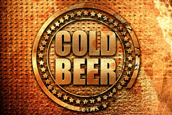 Cerveza fría, representación 3D, sello de metal grunge — Foto de Stock