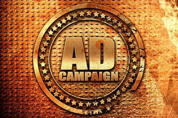 Campagna pubblicitaria, rendering 3D, francobollo in metallo grunge — Foto Stock