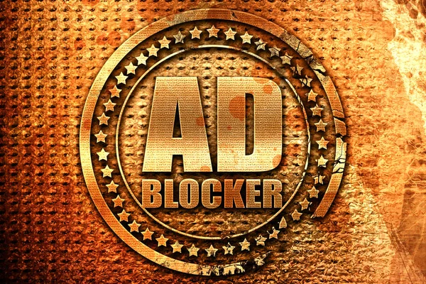 Ad blocker, 3d-leképezést, grunge Fémbélyegző — Stock Fotó