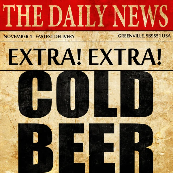Cold beer, newspaper article text — Stock Photo, Image