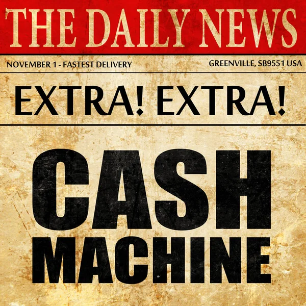 Para çekme makinesi, gazete makale metni — Stok fotoğraf