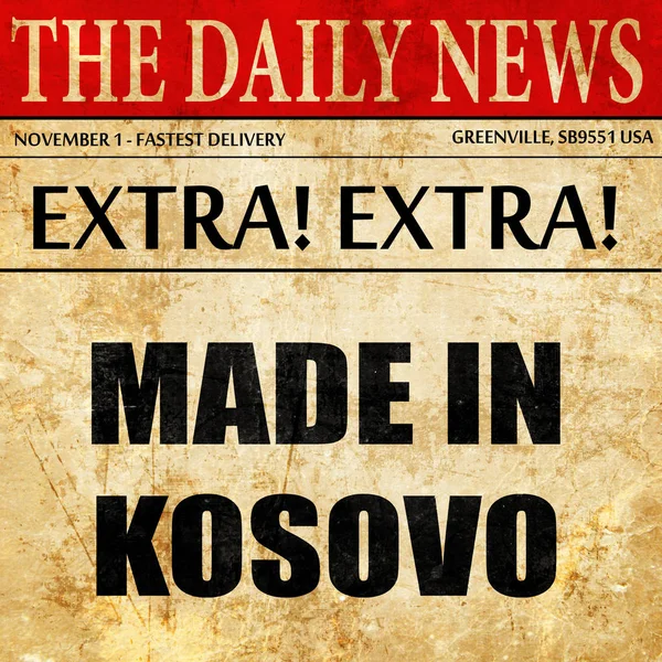 Зроблено в Косові, текст статті газети — стокове фото