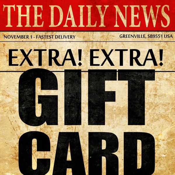 Gift card, newspaper article text — Stock Photo, Image