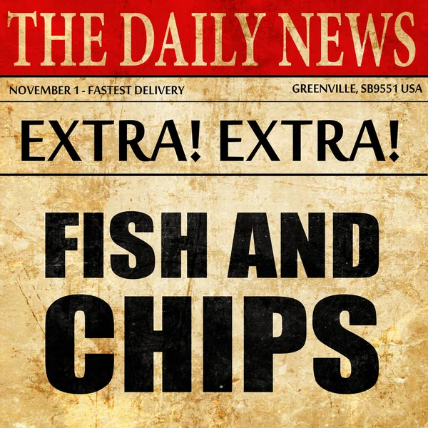 Fish and chips, texte d'article de journal — Photo