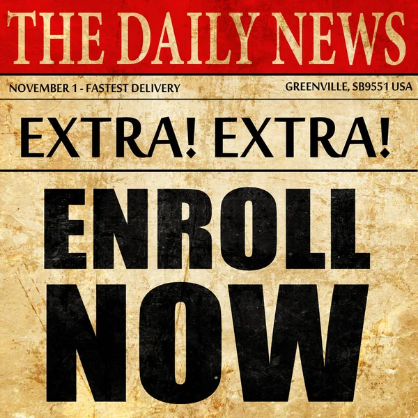 Enroll now, newspaper article text — Stock Photo, Image