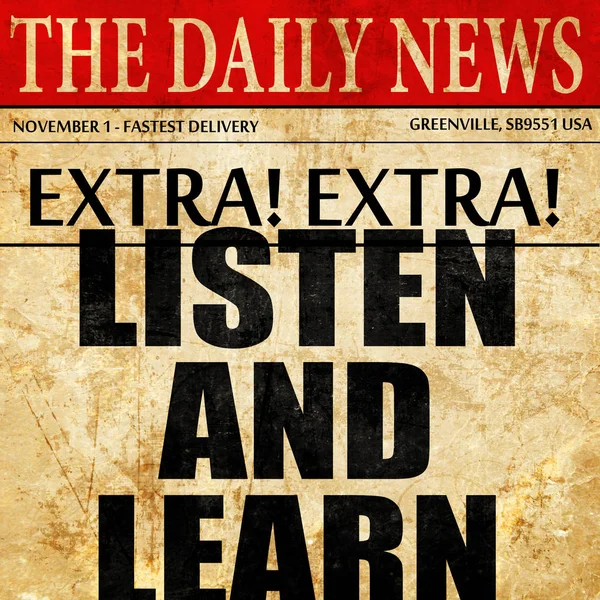 Lyssna och lära, tidningen artikel text — Stockfoto