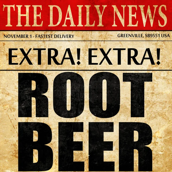 Root beer, newspaper article text — Stock Photo, Image